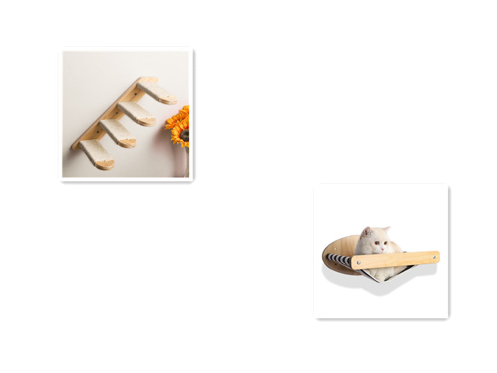 KFX-5731261 Pine Wood Cat Climbing Frame with Hammock and Staircase - Multi-Level Cat Wall Toy