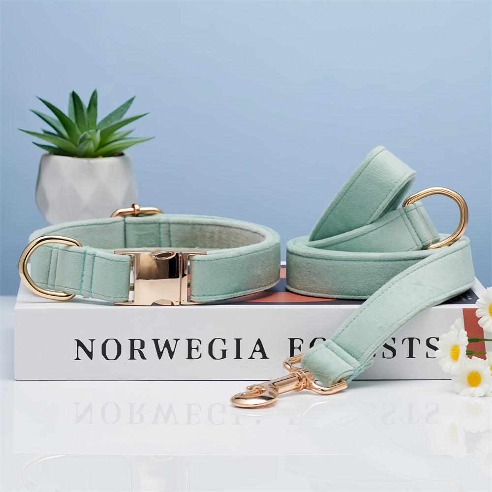 KFX-5731645 Striped Dog Collar with Leash - Available in Coral Orange, Light Water Green, Corn Yellow, Apple Green