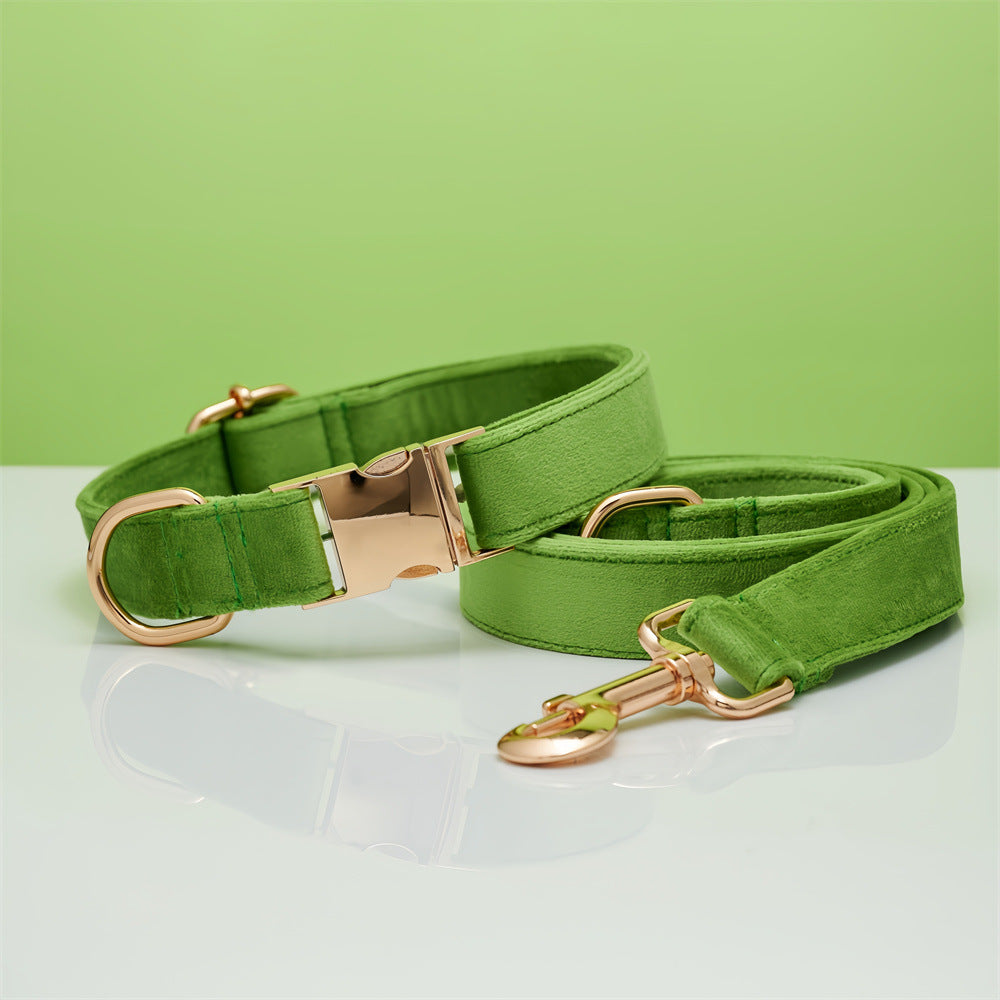 KFX-5731645 Striped Dog Collar with Leash - Available in Coral Orange, Light Water Green, Corn Yellow, Apple Green