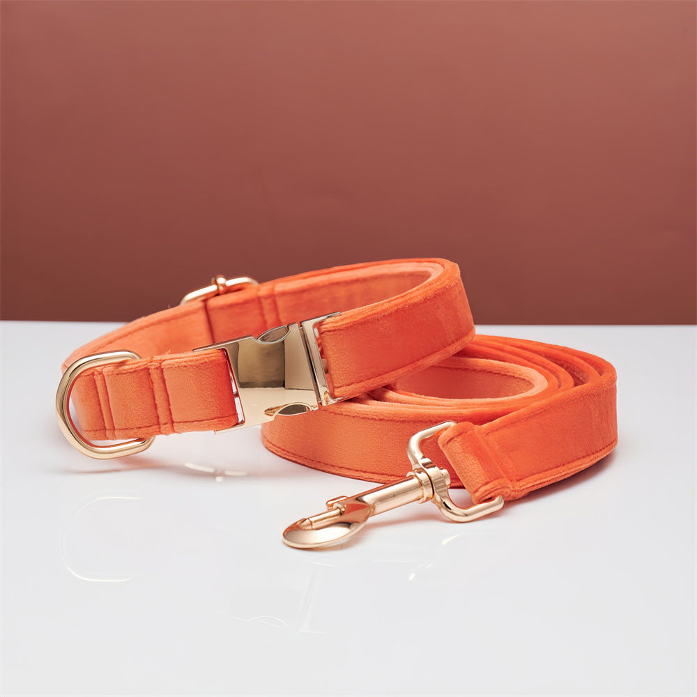 KFX-5731645 Striped Dog Collar with Leash - Available in Coral Orange, Light Water Green, Corn Yellow, Apple Green