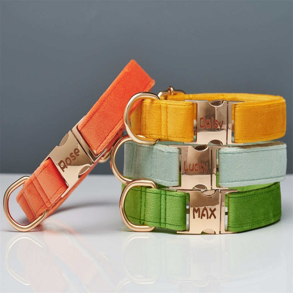 KFX-5731645 Striped Dog Collar with Leash - Available in Coral Orange, Light Water Green, Corn Yellow, Apple Green