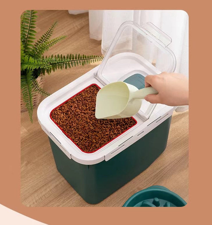 KFX-5735613 Moisture-Proof Pet Food Storage Barrel - 12L Capacity, Green/Orange/White