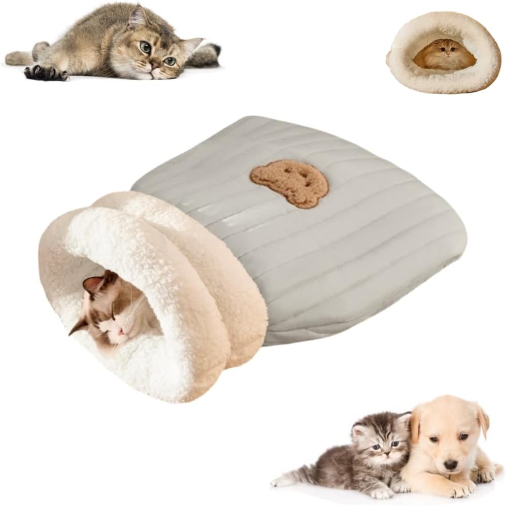 KFX-5736253 Cozy Plush Cat Sleeping Bag - Soft Fluffy Hideaway for Indoor Cats and Kittens