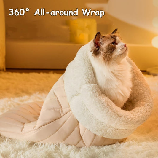 KFX-5736253 Cozy Plush Cat Sleeping Bag - Soft Fluffy Hideaway for Indoor Cats and Kittens