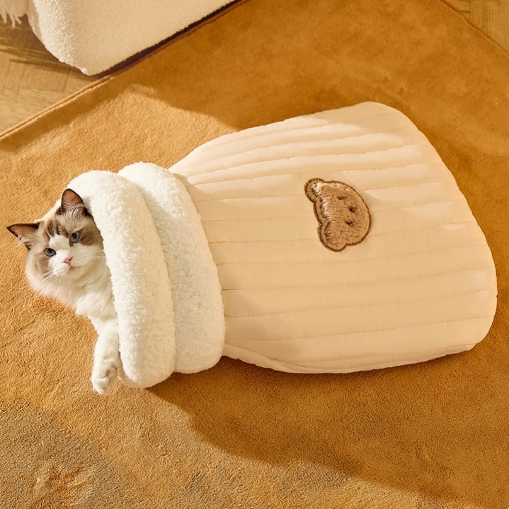 KFX-5736253 Cozy Plush Cat Sleeping Bag - Soft Fluffy Hideaway for Indoor Cats and Kittens