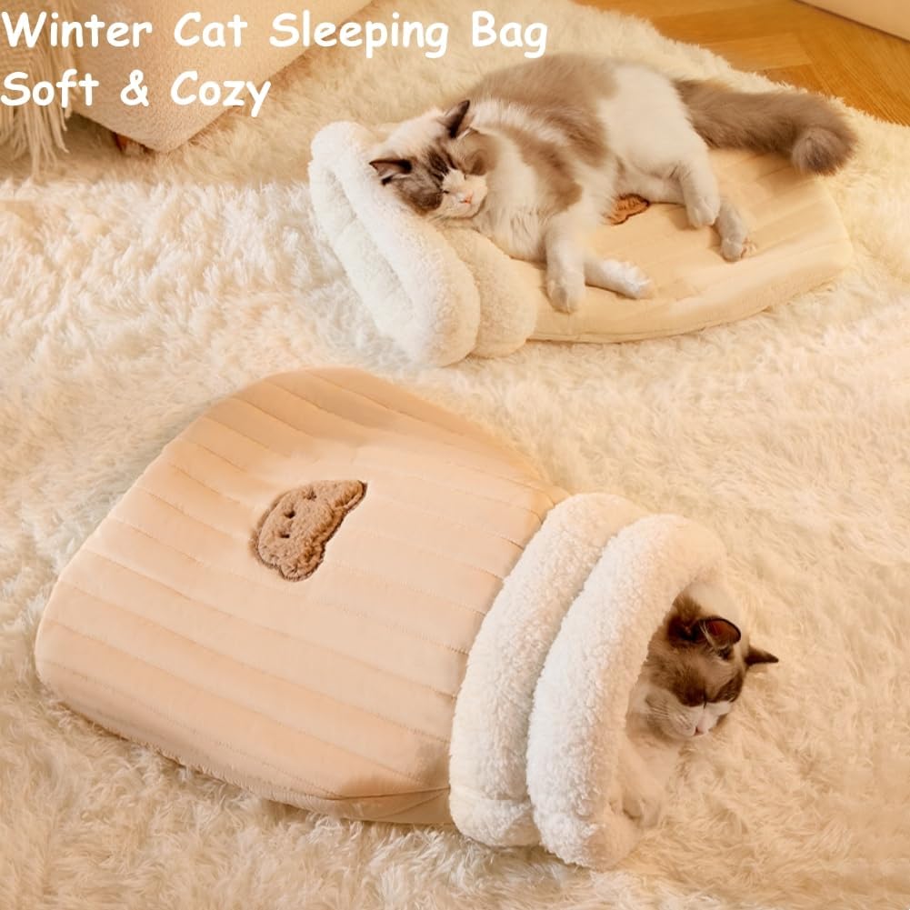 KFX-5736253 Cozy Plush Cat Sleeping Bag - Soft Fluffy Hideaway for Indoor Cats and Kittens