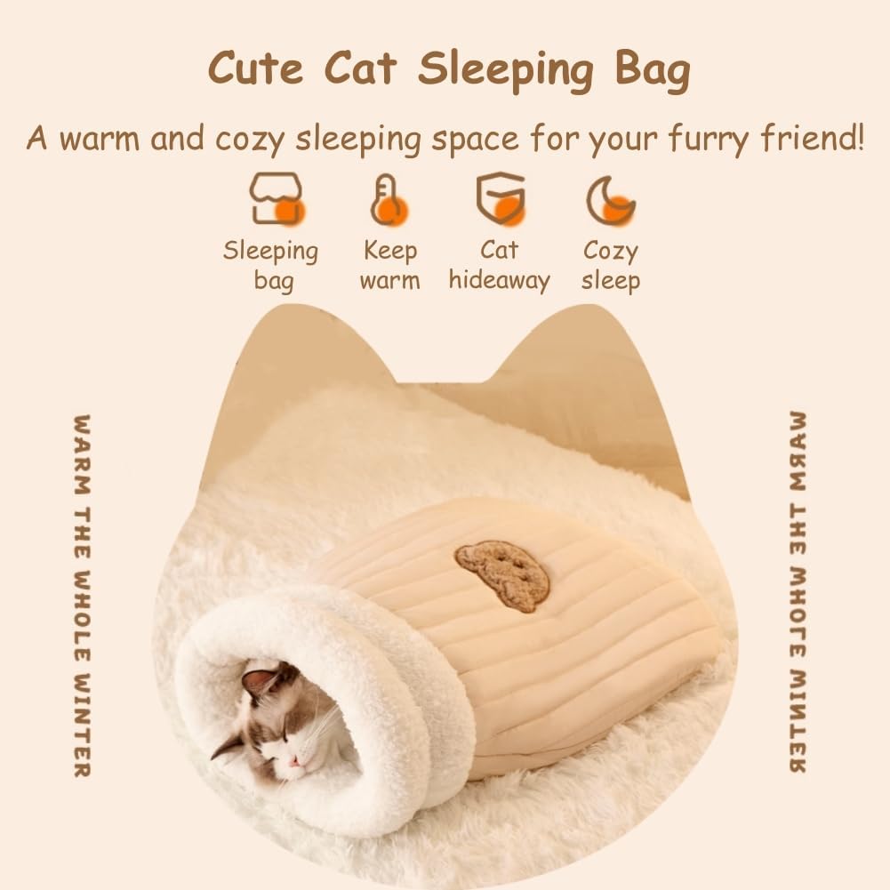 KFX-5736253 Cozy Plush Cat Sleeping Bag - Soft Fluffy Hideaway for Indoor Cats and Kittens