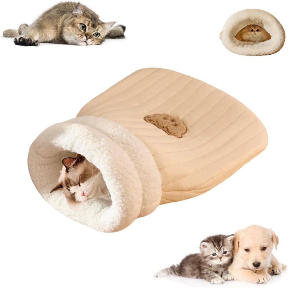 KFX-5736253 Cozy Plush Cat Sleeping Bag - Soft Fluffy Hideaway for Indoor Cats and Kittens