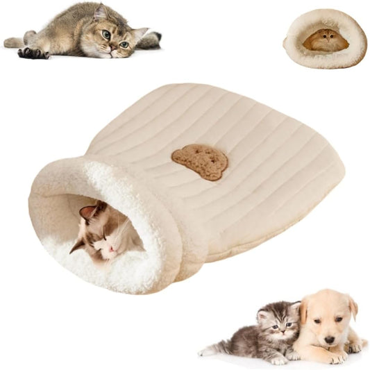 KFX-5736253 Cozy Plush Cat Sleeping Bag - Soft Fluffy Hideaway for Indoor Cats and Kittens