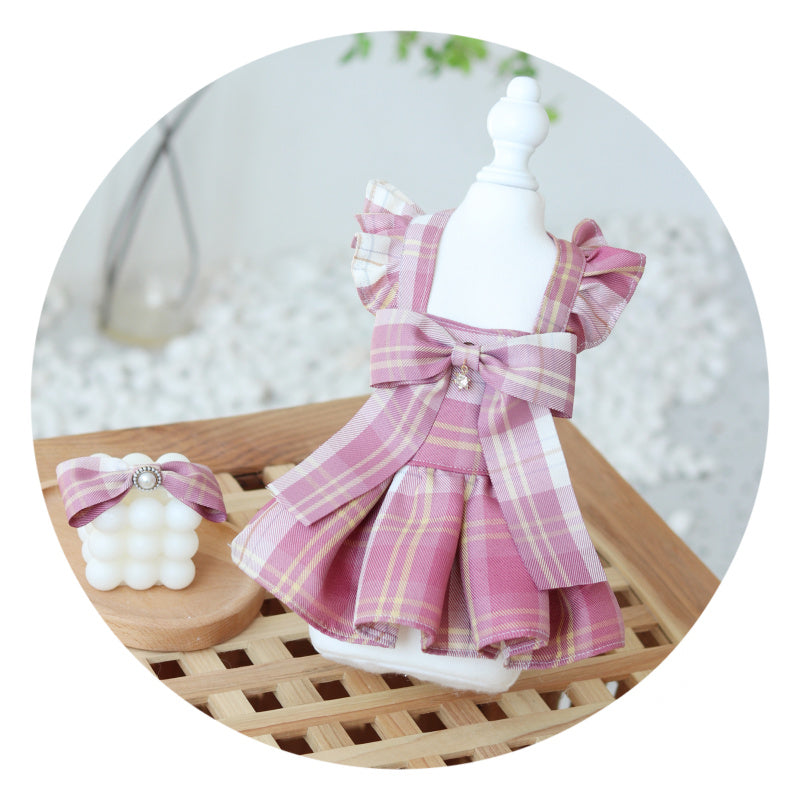KFX-5737021 Plaid Bow Tie Skirt Dress with Hair Band for Various Sizes