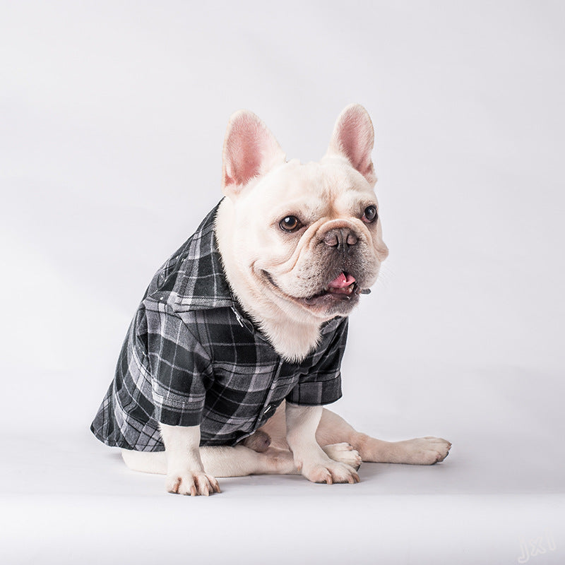 KFX-5737789 Casual Cotton Plaid Shirt for Pets in Green and Gray, Sizes XS to XXL
