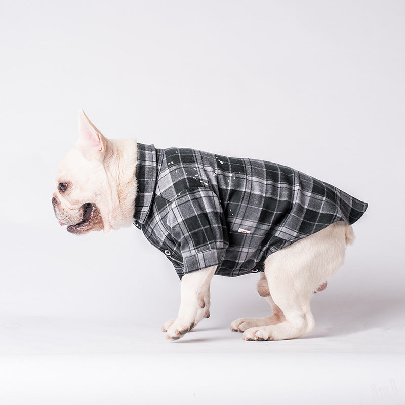 KFX-5737789 Casual Cotton Plaid Shirt for Pets in Green and Gray, Sizes XS to XXL