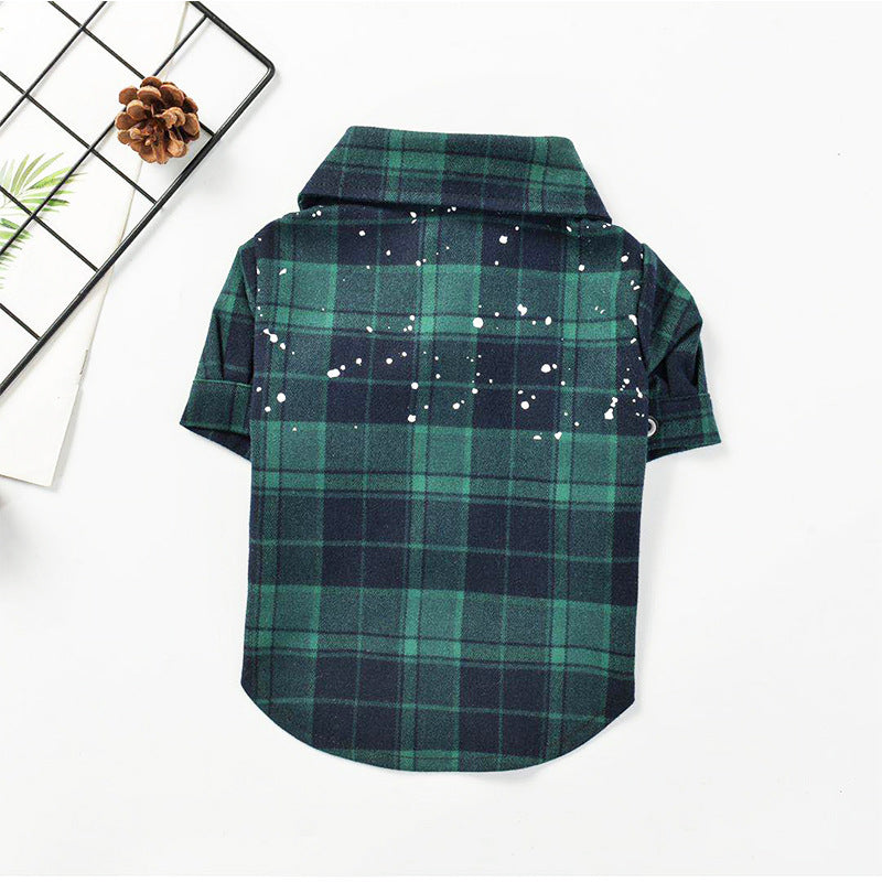 KFX-5737789 Casual Cotton Plaid Shirt for Pets in Green and Gray, Sizes XS to XXL