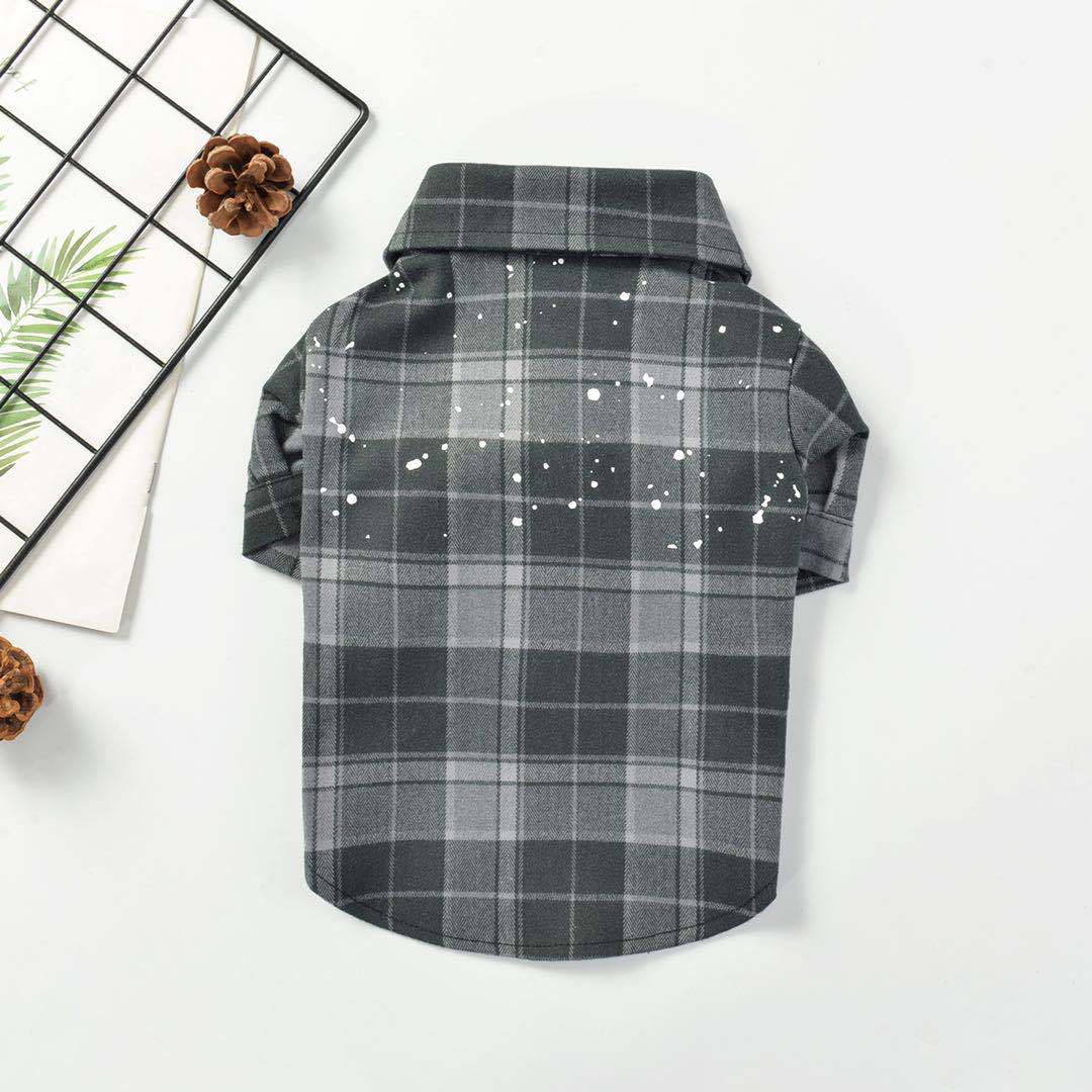 KFX-5737789 Casual Cotton Plaid Shirt for Pets in Green and Gray, Sizes XS to XXL