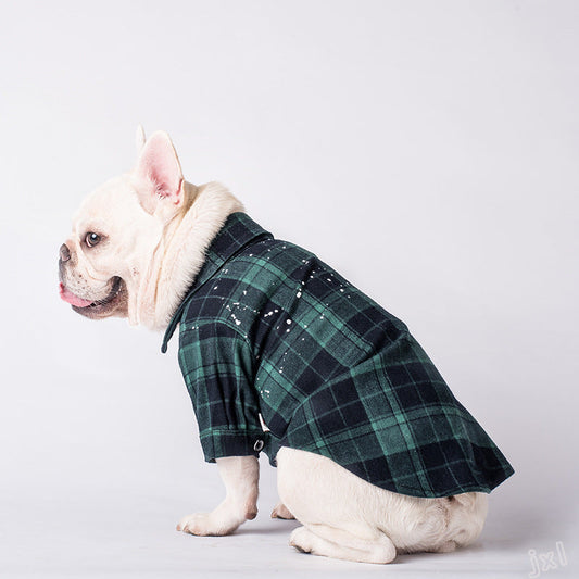 KFX-5737789 Casual Cotton Plaid Shirt for Pets in Green and Gray, Sizes XS to XXL