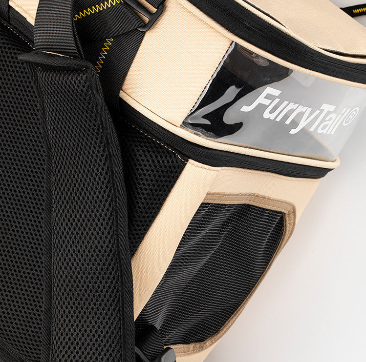 KFX-5739069 Large-Capacity Breathable Cat Backpack in Light Gold Khaki, Ideal for Cats and Small Pets