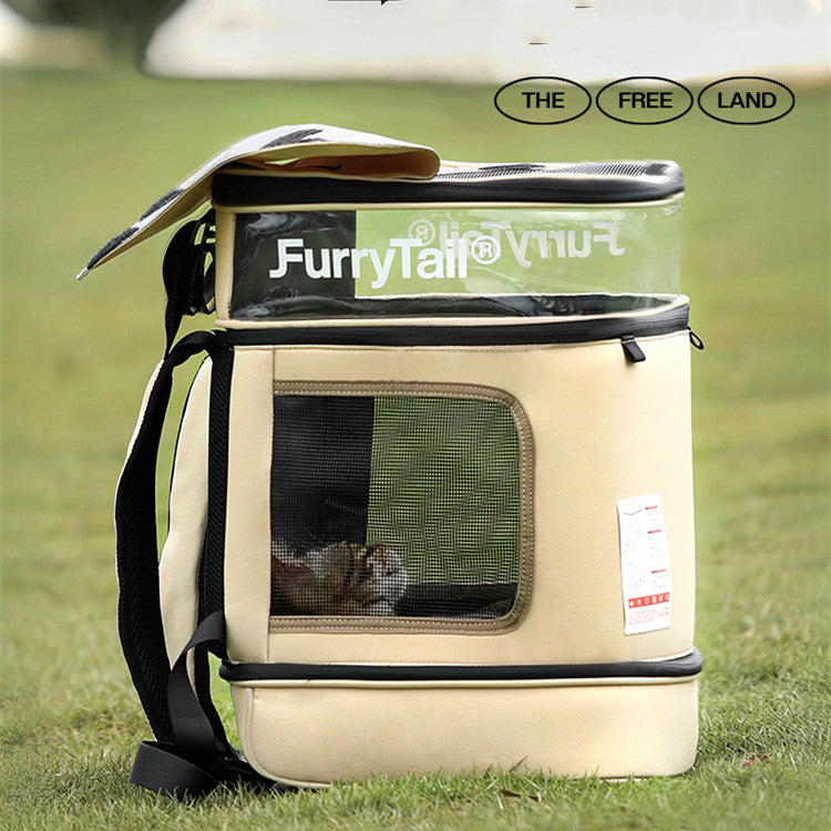 KFX-5739069 Large-Capacity Breathable Cat Backpack in Light Gold Khaki, Ideal for Cats and Small Pets