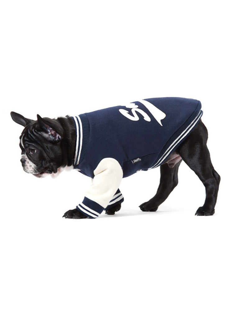 KFX-5740477 Dark Blue Pet Dog and Cat Sweater – Baseball Uniform Style in Various Sizes