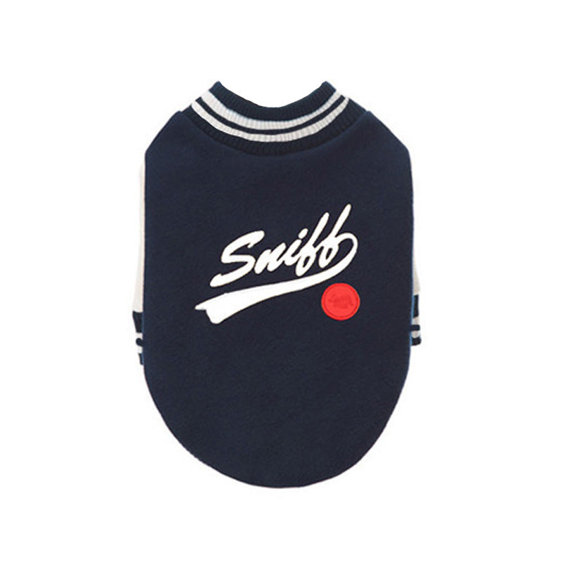 KFX-5740477 Dark Blue Pet Dog and Cat Sweater – Baseball Uniform Style in Various Sizes