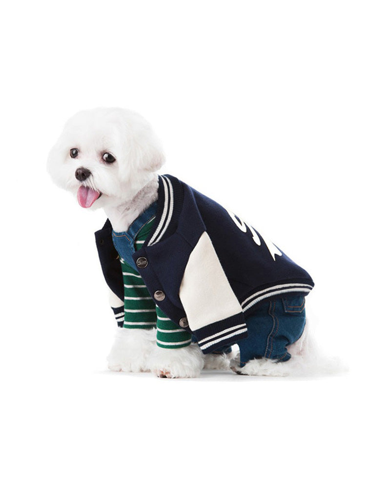 KFX-5740477 Dark Blue Pet Dog and Cat Sweater – Baseball Uniform Style in Various Sizes