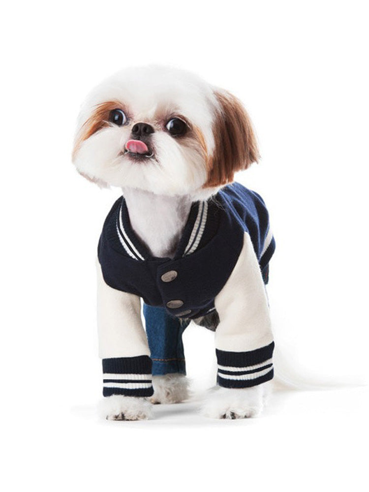 KFX-5740477 Dark Blue Pet Dog and Cat Sweater – Baseball Uniform Style in Various Sizes