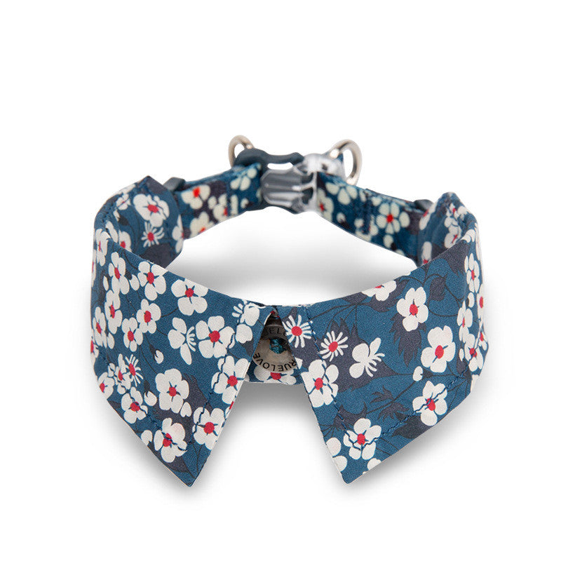 KFX-5743165 Floral Blue & Red Dog Collar with Bow Tie - Multiple Sizes Available