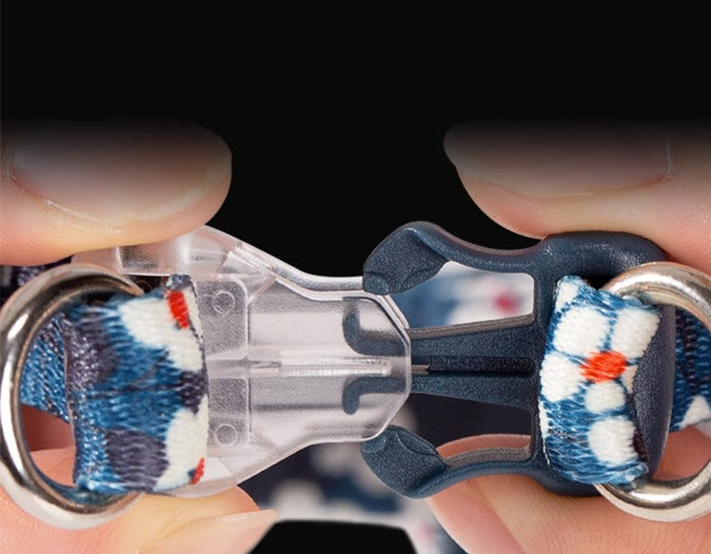 KFX-5743165 Floral Blue & Red Dog Collar with Bow Tie - Multiple Sizes Available