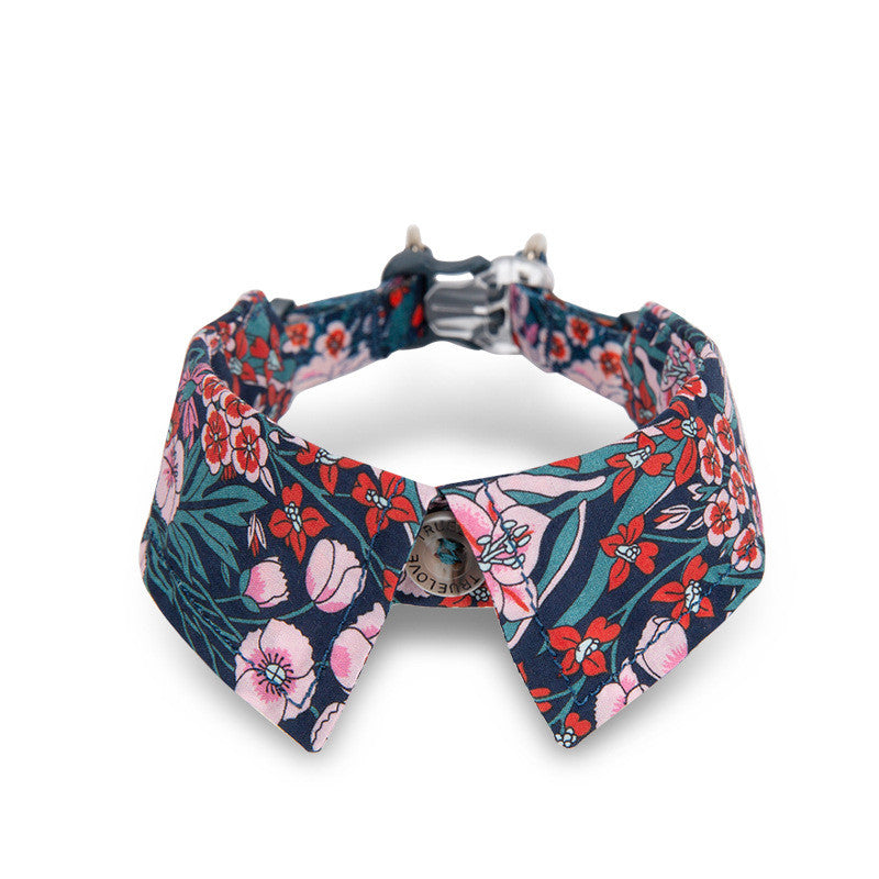 KFX-5743165 Floral Blue & Red Dog Collar with Bow Tie - Multiple Sizes Available