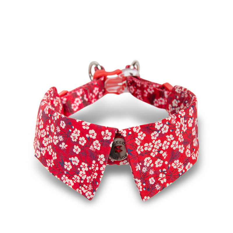 KFX-5743165 Floral Blue & Red Dog Collar with Bow Tie - Multiple Sizes Available