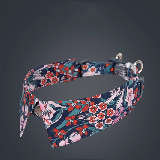 KFX-5743165 Floral Blue & Red Dog Collar with Bow Tie - Multiple Sizes Available