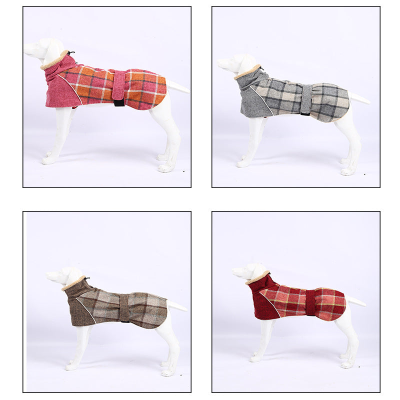 KFX-5749309 Warm Plaid Cotton Linen Pet Jacket for Small to Medium Dogs - Windproof & Adjustable