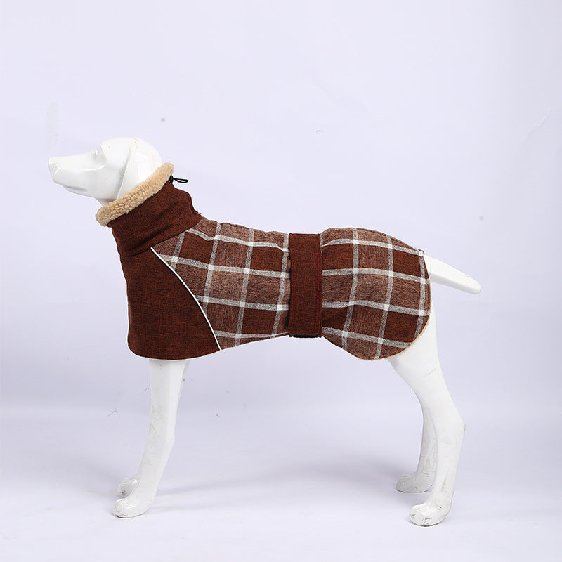 KFX-5749309 Warm Plaid Cotton Linen Pet Jacket for Small to Medium Dogs - Windproof & Adjustable