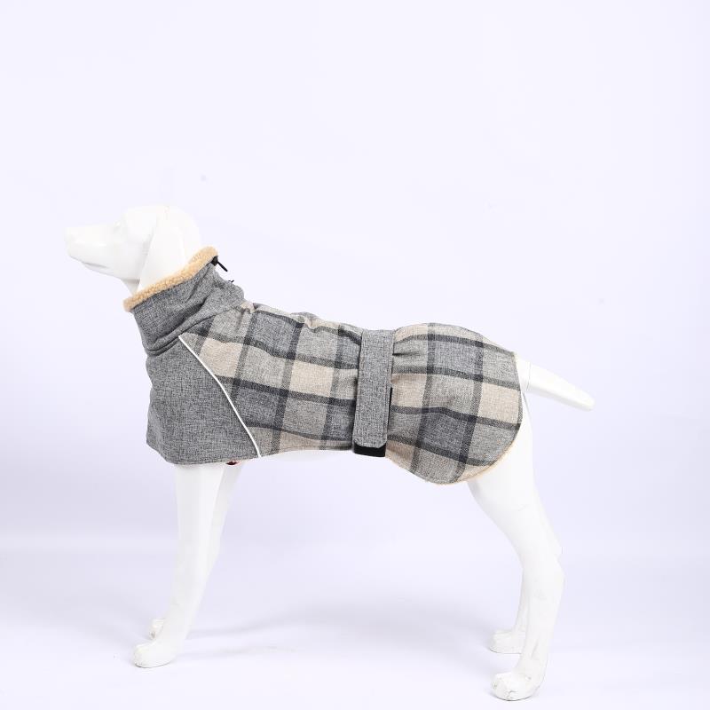 KFX-5749309 Warm Plaid Cotton Linen Pet Jacket for Small to Medium Dogs - Windproof & Adjustable