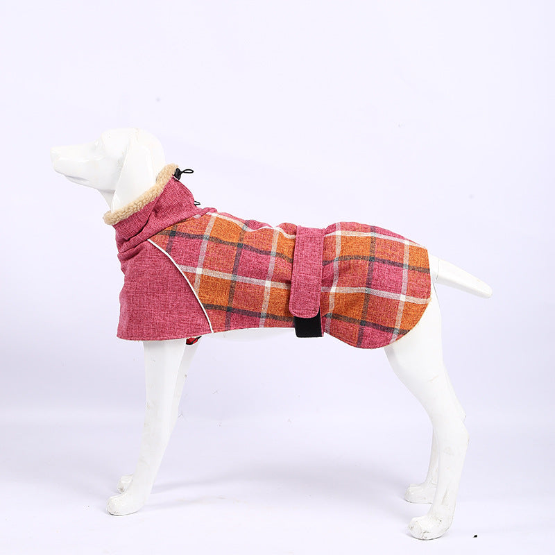 KFX-5749309 Warm Plaid Cotton Linen Pet Jacket for Small to Medium Dogs - Windproof & Adjustable