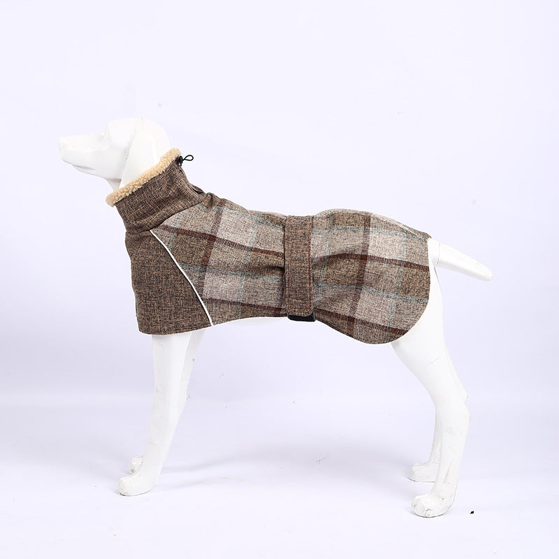 KFX-5749309 Warm Plaid Cotton Linen Pet Jacket for Small to Medium Dogs - Windproof & Adjustable