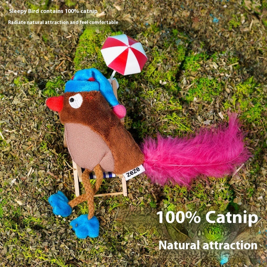 KFX-5750589 Catnip-Filled Bird Cat Teaser Toy - Fleece Cloth & Woven Fabric Designs