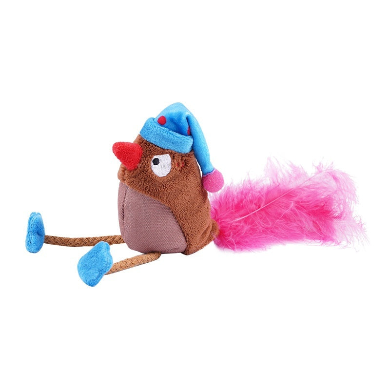 KFX-5750589 Catnip-Filled Bird Cat Teaser Toy - Fleece Cloth & Woven Fabric Designs