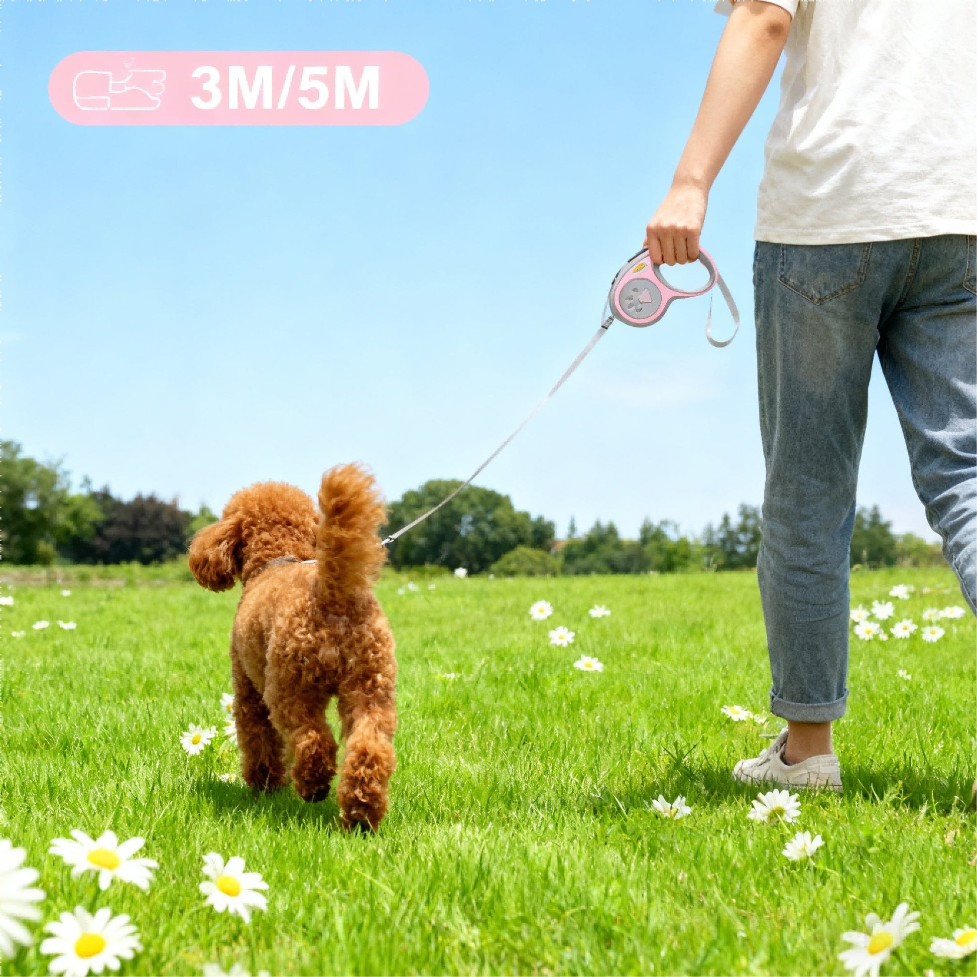 KFX-5750717 3.5-Meter Retractable Nylon Dog Leash with Tangle-Free Design and Comfort Grip for Small to Medium Pets
