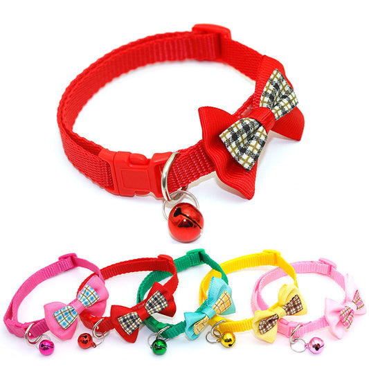 KFX-5752893 Stylish Bow Tie Pet Collar with Bells - Available in Multiple Colors