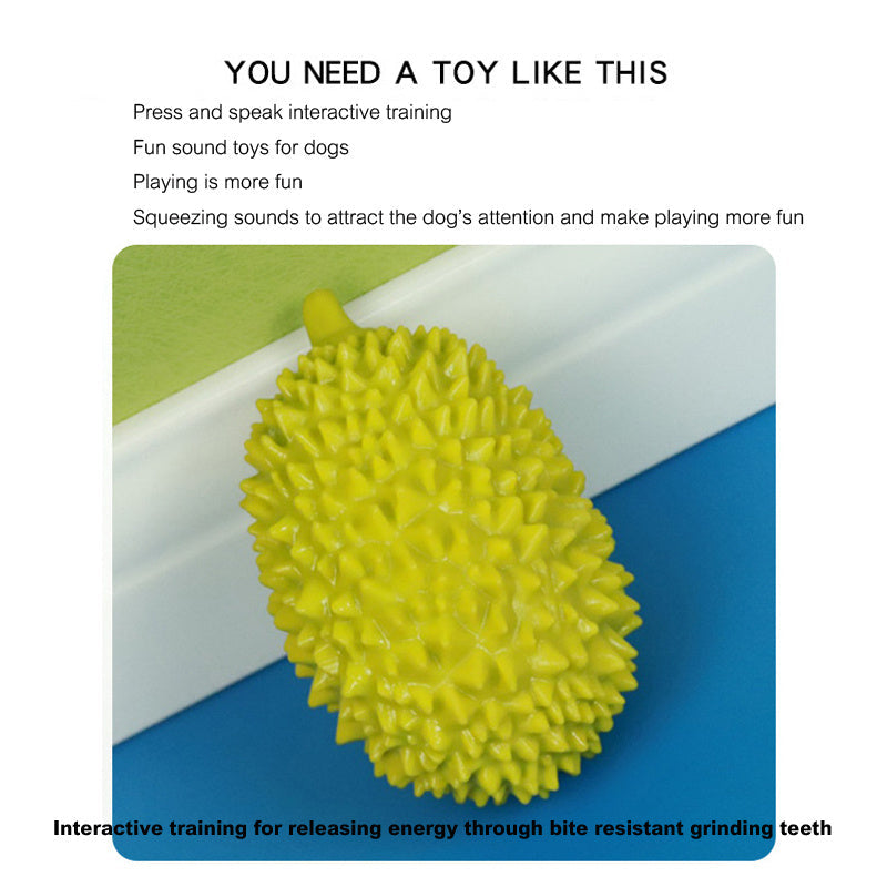 KFX-5754173 Durian-Shaped Chew Toy for Dogs - Squeaky Dental Toy for Small to Medium Pets, Milk-Flavored, Teeth Cleaning and Training
