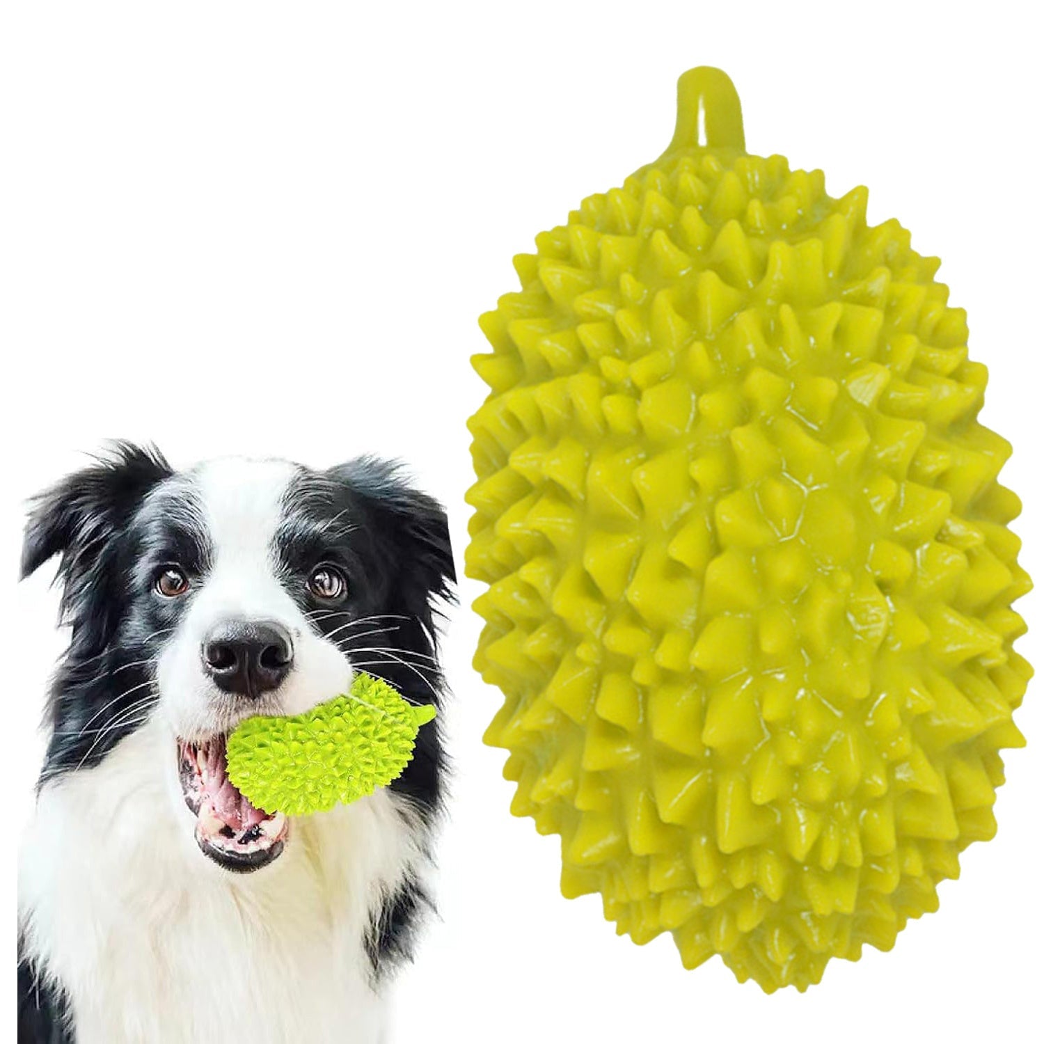 KFX-5754173 Durian-Shaped Chew Toy for Dogs - Squeaky Dental Toy for Small to Medium Pets, Milk-Flavored, Teeth Cleaning and Training