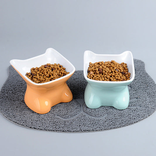 KFX-5756861 Ceramic Pet Bowl with High Feet and Oblique Mouth for Cervical Spine Support - Available in Multiple Colors