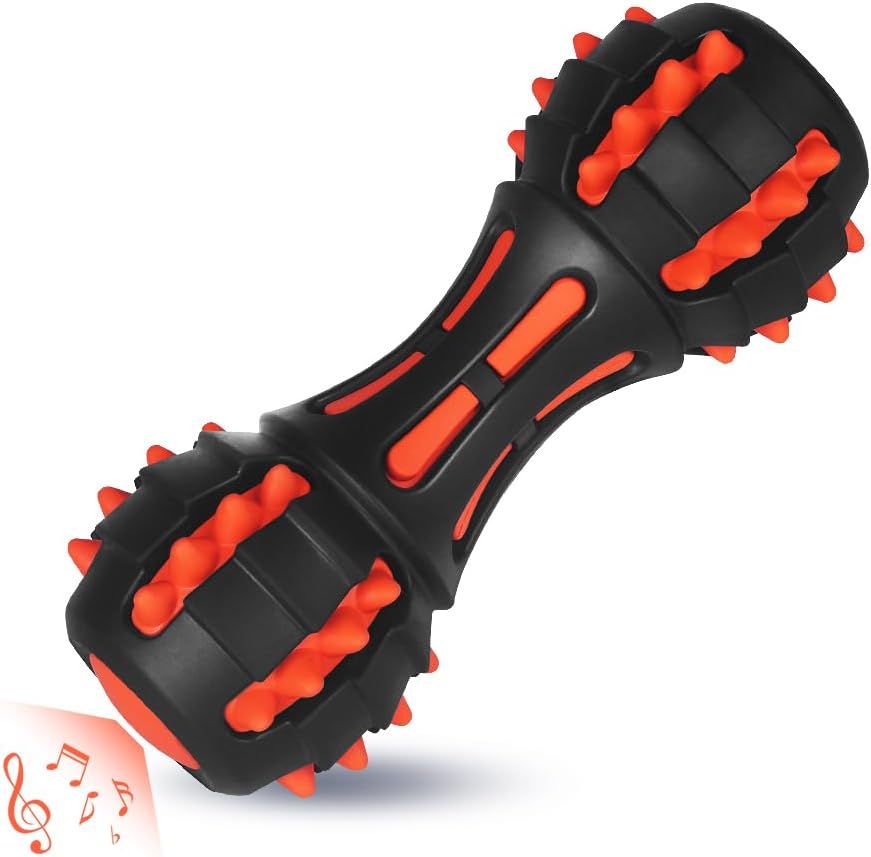 KFX-5758141 Durable Rubber Dumbbell Squeaky Toy for Medium & Large Dogs - Ideal for Aggressive Chewers