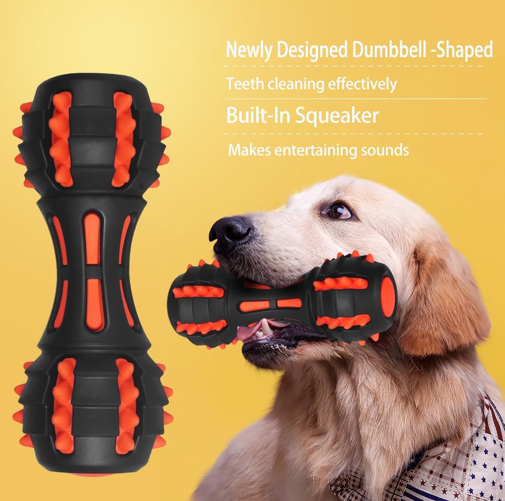 KFX-5758141 Durable Rubber Dumbbell Squeaky Toy for Medium & Large Dogs - Ideal for Aggressive Chewers