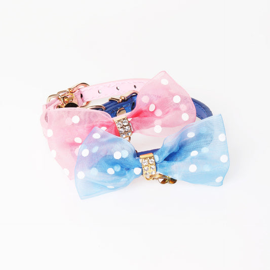 KFX-5758653 Bright Colors PU Pet Collar with Chain Ring - Available in Gold, Blue, Brown, Red, Pink