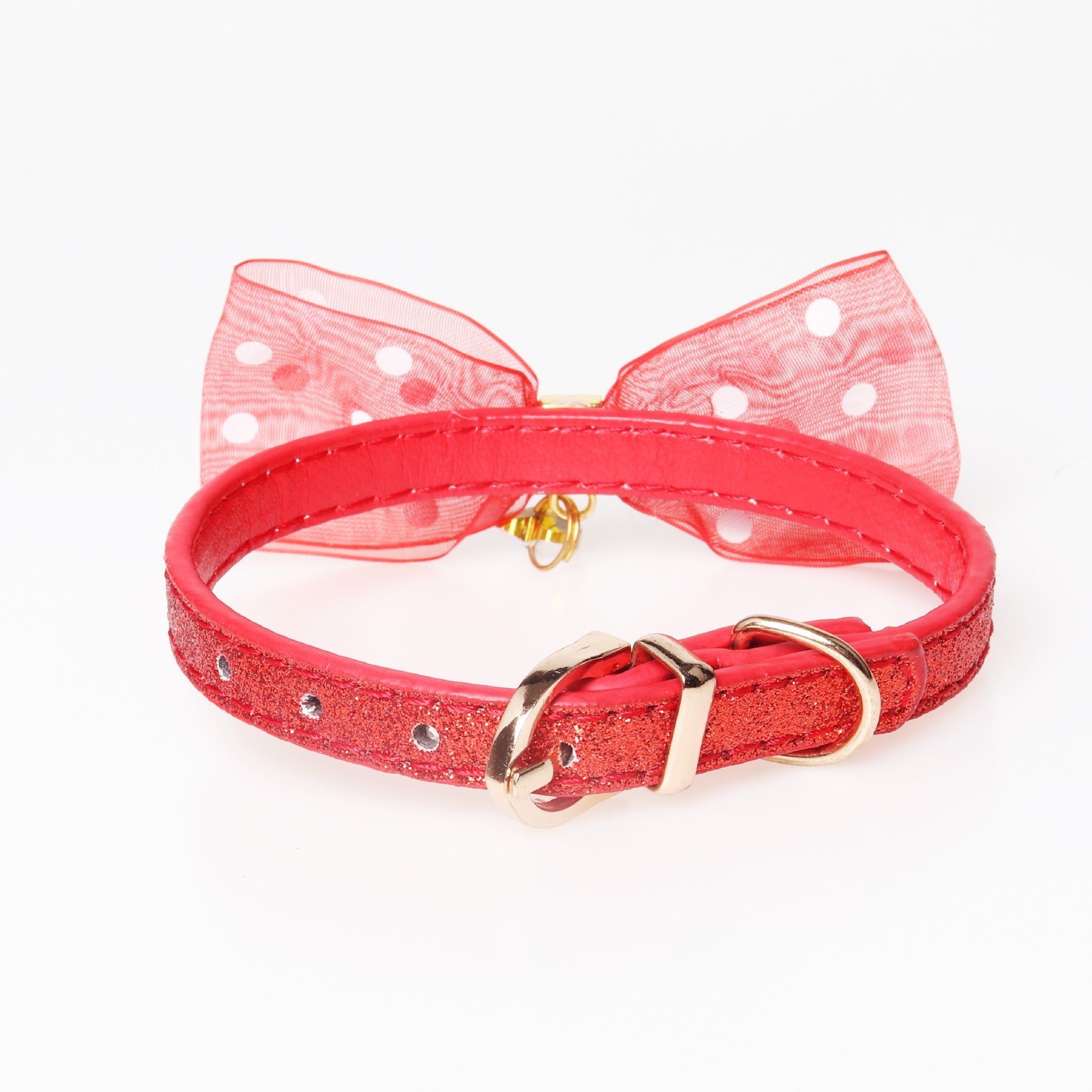 KFX-5758653 Bright Colors PU Pet Collar with Chain Ring - Available in Gold, Blue, Brown, Red, Pink