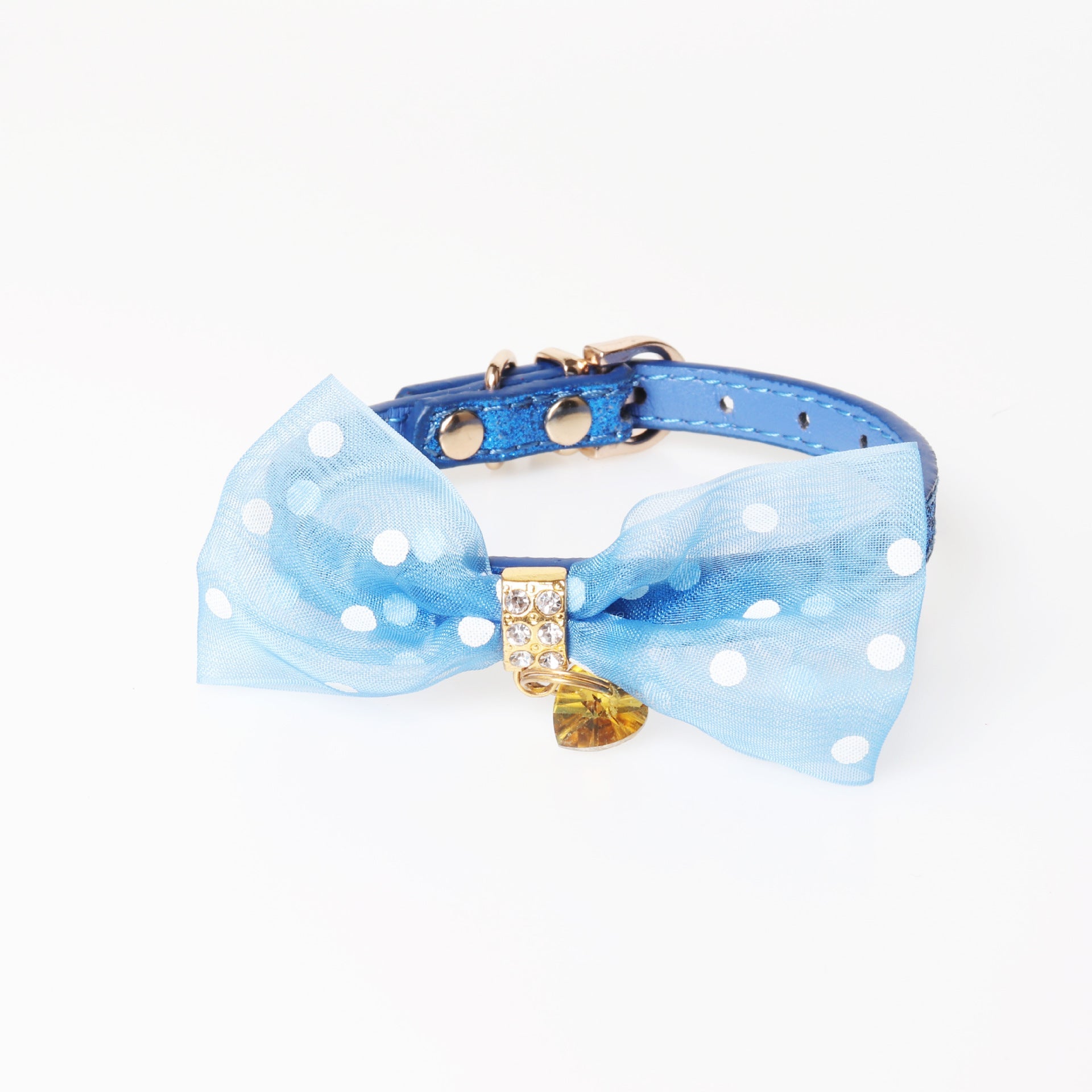 KFX-5758653 Bright Colors PU Pet Collar with Chain Ring - Available in Gold, Blue, Brown, Red, Pink