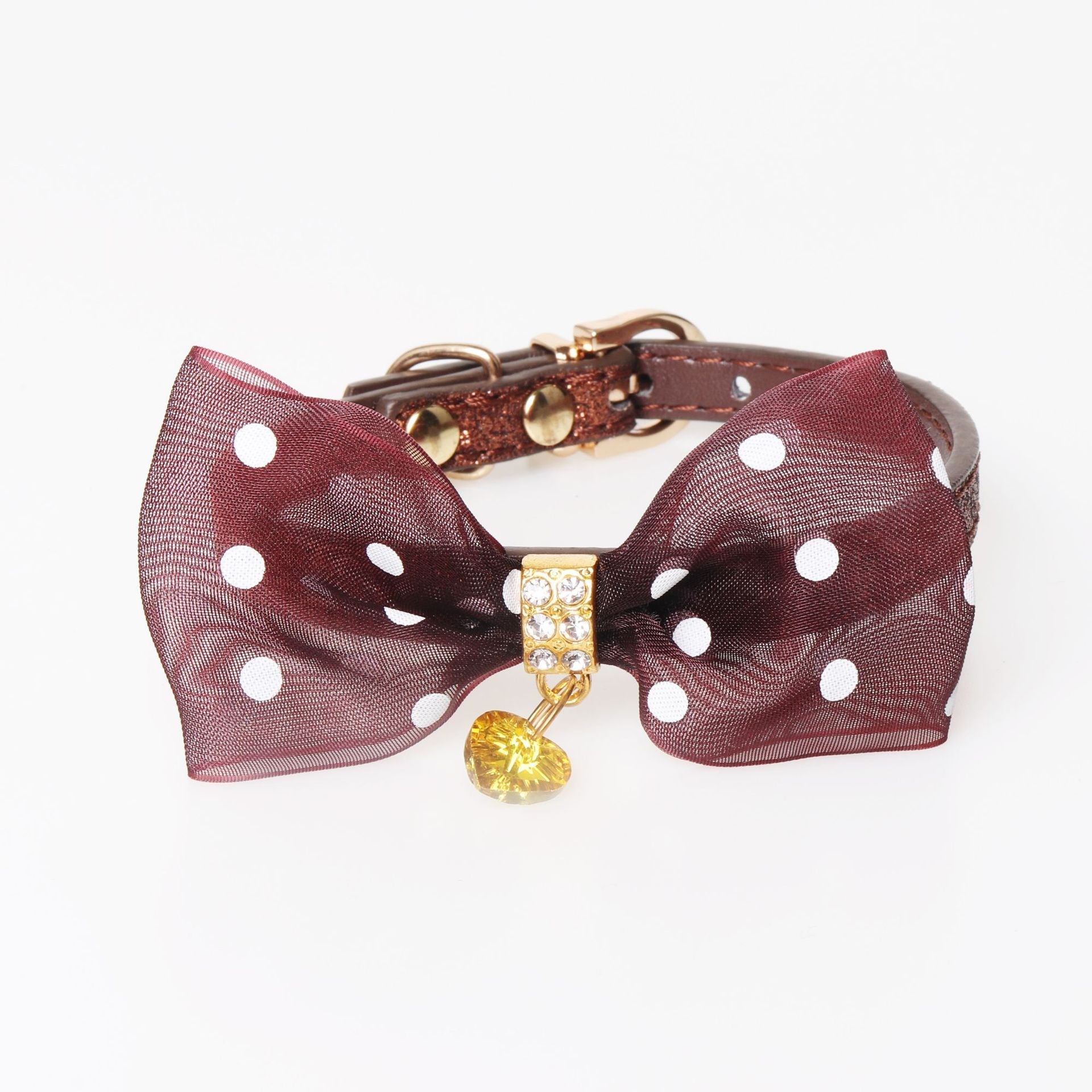 KFX-5758653 Bright Colors PU Pet Collar with Chain Ring - Available in Gold, Blue, Brown, Red, Pink