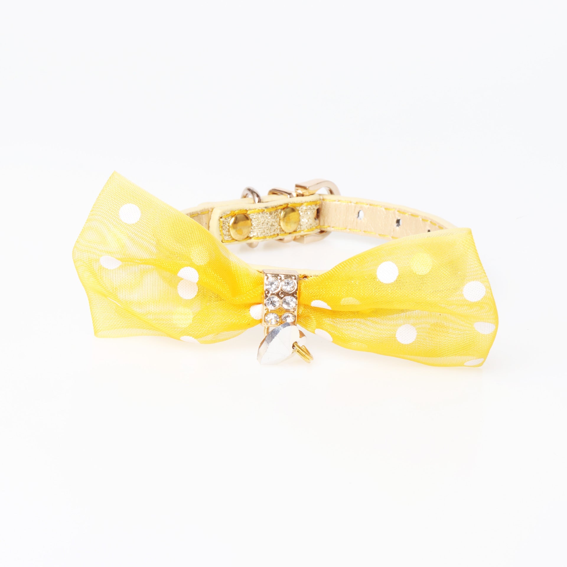 KFX-5758653 Bright Colors PU Pet Collar with Chain Ring - Available in Gold, Blue, Brown, Red, Pink