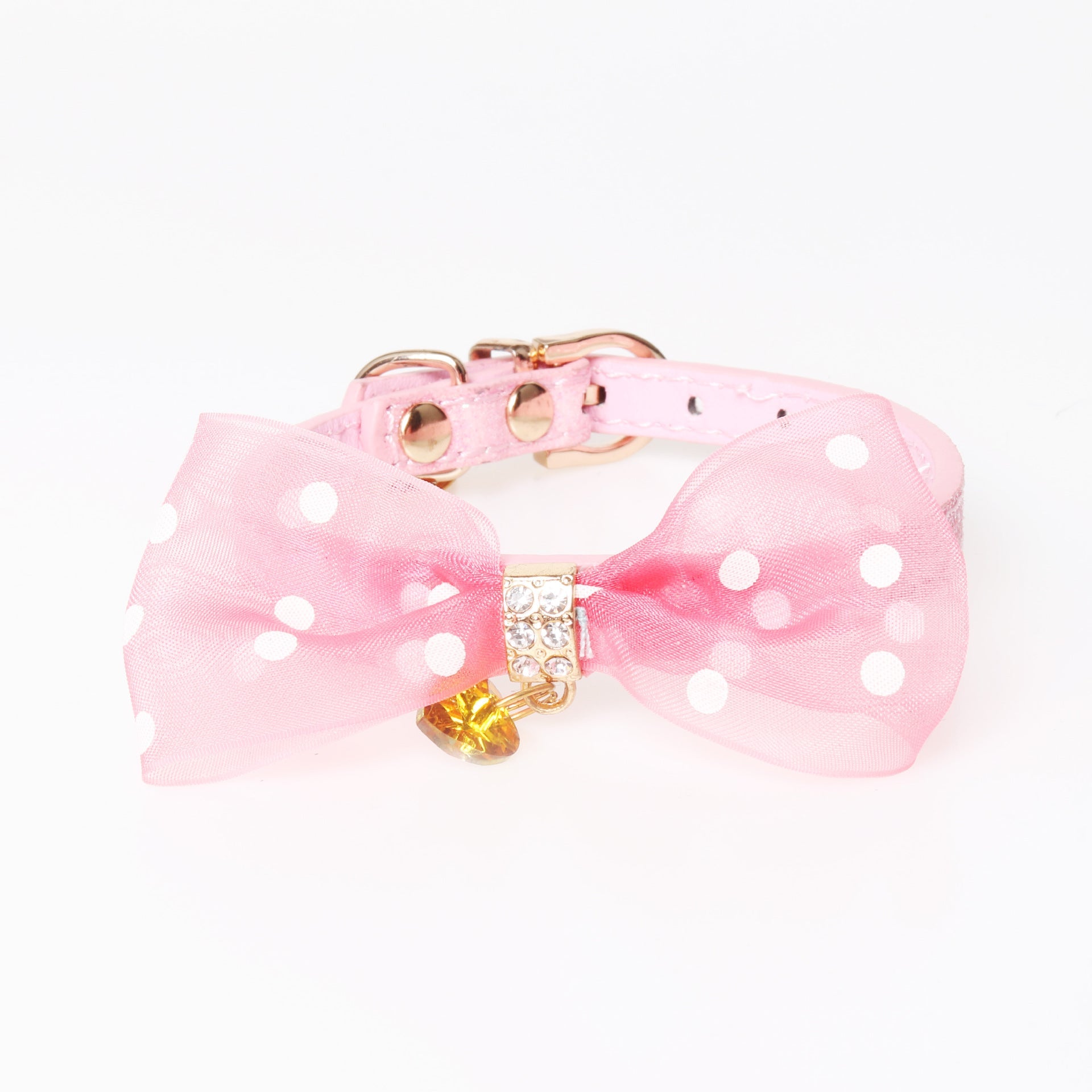 KFX-5758653 Bright Colors PU Pet Collar with Chain Ring - Available in Gold, Blue, Brown, Red, Pink